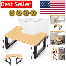 Foldable Bamboo Poop Step Stool - Heavy Duty 500 lbs Capacity  Non-Slip Design