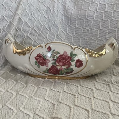 Kohl Manufacturing Co. Large Porcelain canoe roses and gold trim 16'' Victorian