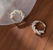 10mm 18K Gold Plated Pearl Hoop Earrings Dain...