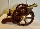 Vintage COURVOISIER Cognac Cannon Bottle Holder Display Napoleon Wood Brass Name — photo 1