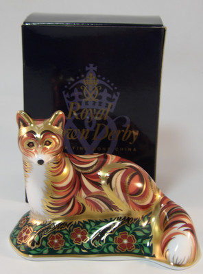 Royal Crown Derby Fox Cub Briefbeschwerer Gold Stopper + Original Box 2005 TOP