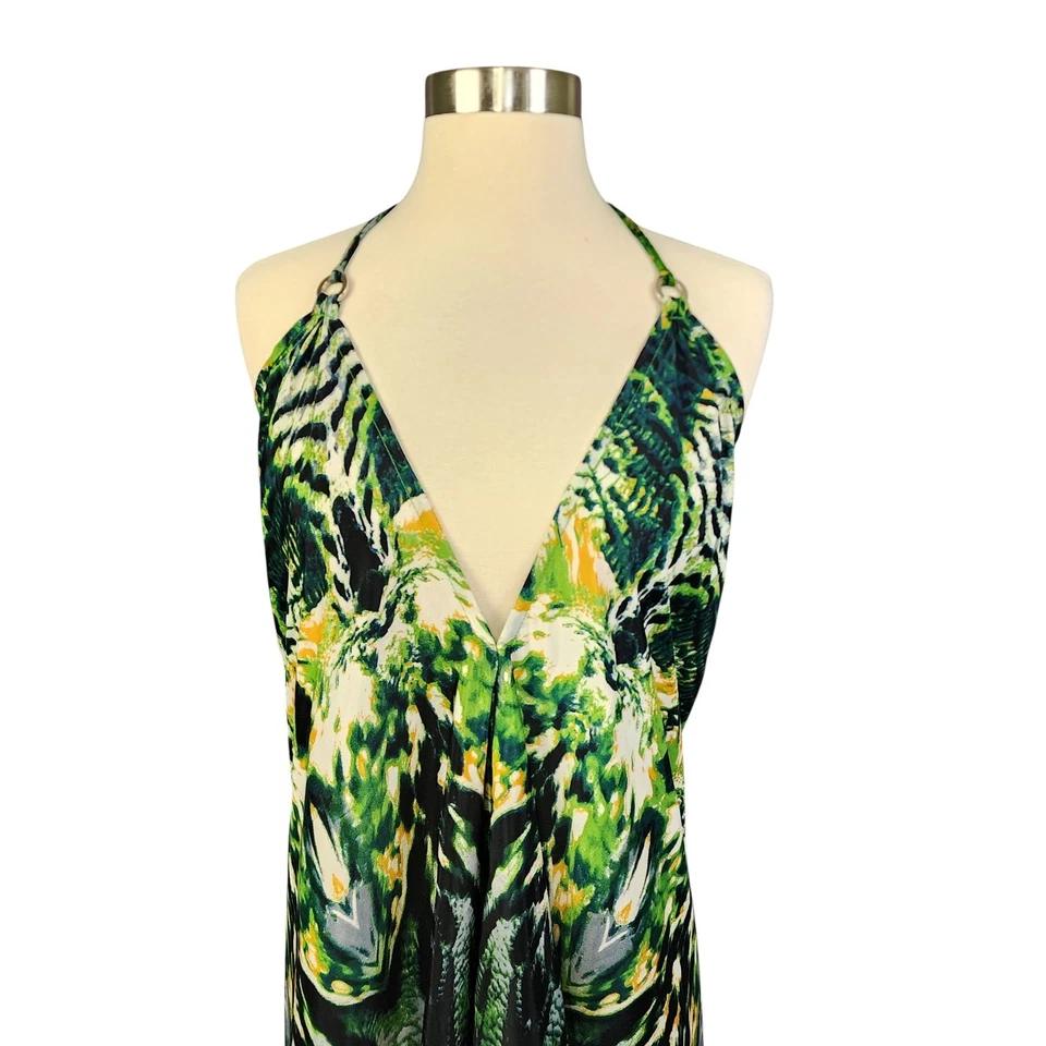 Vestido halter Iris Impressions para mujer mezcla de seda talla grande pavo real boho fluido Foto 2 de 4