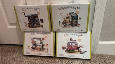 Set of 4 ROBOTIME DIY Miniature Dollhouse with Accessories Mini House Kits