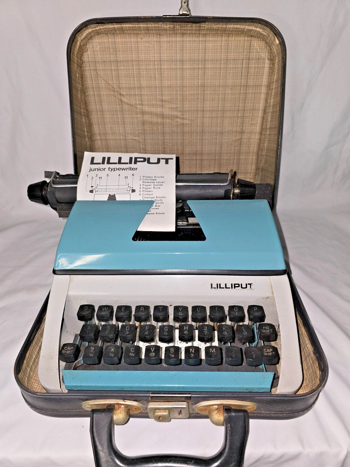 Lilliput Junior Blue Typewriter Vintage 1970s In Case. Nice Condition For Age