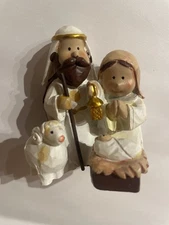 Hand-Painted Nativity Figurine – Holy Family with Baby Jesus & Lamb