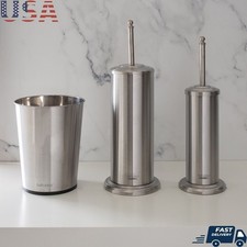 3 Piece Stainless Steel Bathroom Set W/ Trash Can Toilet Brush Plunger New