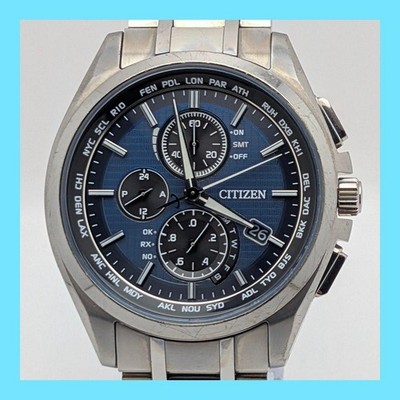 Citizen Attesa H804 Quartz Solar Eco Drive Titanium 44mm Navy Handgelenk 20cm