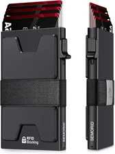 Slim Aluminum Card Holder Wallet for Men, Durable Expandable Black-A Button 