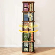 Rotating Bookshelf 5 Tier 360° Accessibility, Revolving Bookcase Spinning Booksh
