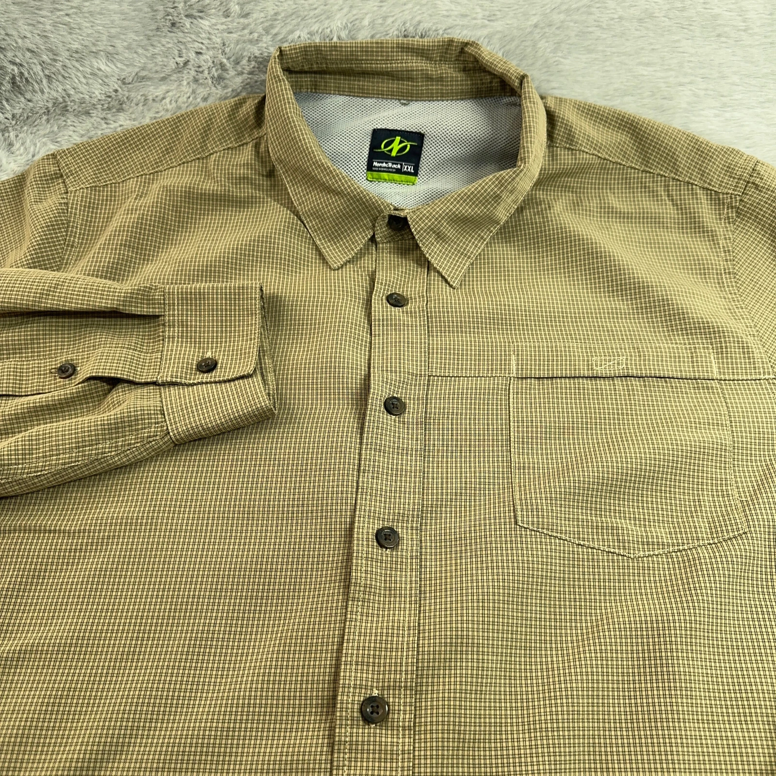 Nordic Track Shirt Mens 2XL Brown Check Long Sleeve Fishing Hiking Outdoor Work