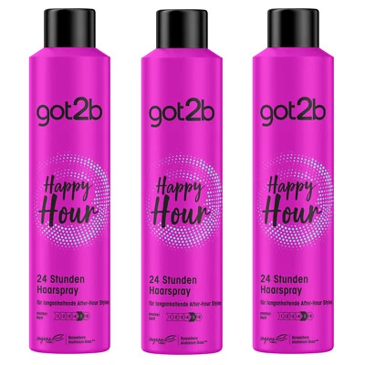 3x 300ml got2b Happy Hour 24h Hairspray for Night Owls Extreme Hold