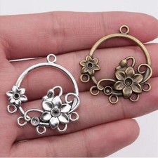 5pcs 35x32mm Alloy Charm Round Flower Earring Connector EF3764