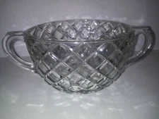 Vintage Diamond Cut Pattern Double Handled Clear Glass "Sugar Bowl"  