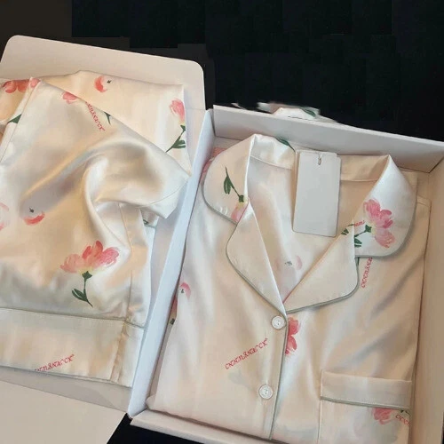 Pijama Seda Hielo Mujer Pijama Primavera Manga Larga Hogar Set - Imagen 48 de 49