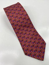 Vintage Rooster New Traditions 100% Silk Made in the USA Neck Tie Red Golf