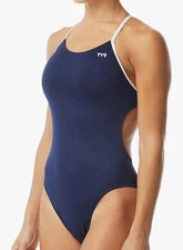 NWT women’s 34 TYR Swimsuit Hexa Cutout Fit A Navy Blue  $80