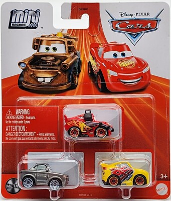 DISNEY PIXAR CARS MINI RACERS 3 PACK RUSTEZE CRUZ R LIGHTNING M HEADSET STERLING