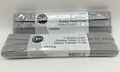 2 Pack Dritz Prym Braided Elastic 1/2 in 18 yards total Gray #9532XG