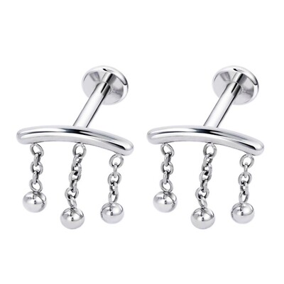 2Pcs 16G Chains Dangle Stainless Steel Lip Rings Cartilage Stud Earrings Dang...