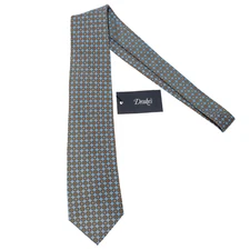 Drake's NWT Neck Tie in Blue with Brown/White/Orange Geometric Pattern 100% Silk