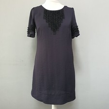 M&S Autograph Occasions Dress Tunic Black Silky Smart Shift with ruffle Size 12