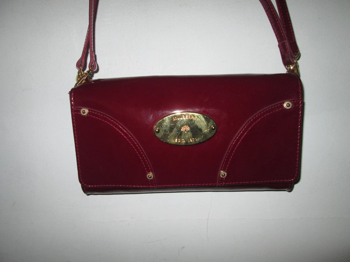 MULBERRY Burgundy Patent Leather Crossbody Clutch Purse