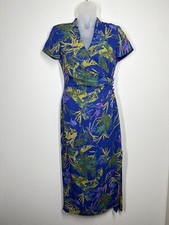 David Warren Faux Wrap Midi Maxi Dress 8 Vintage Tropical Floral Chiffon