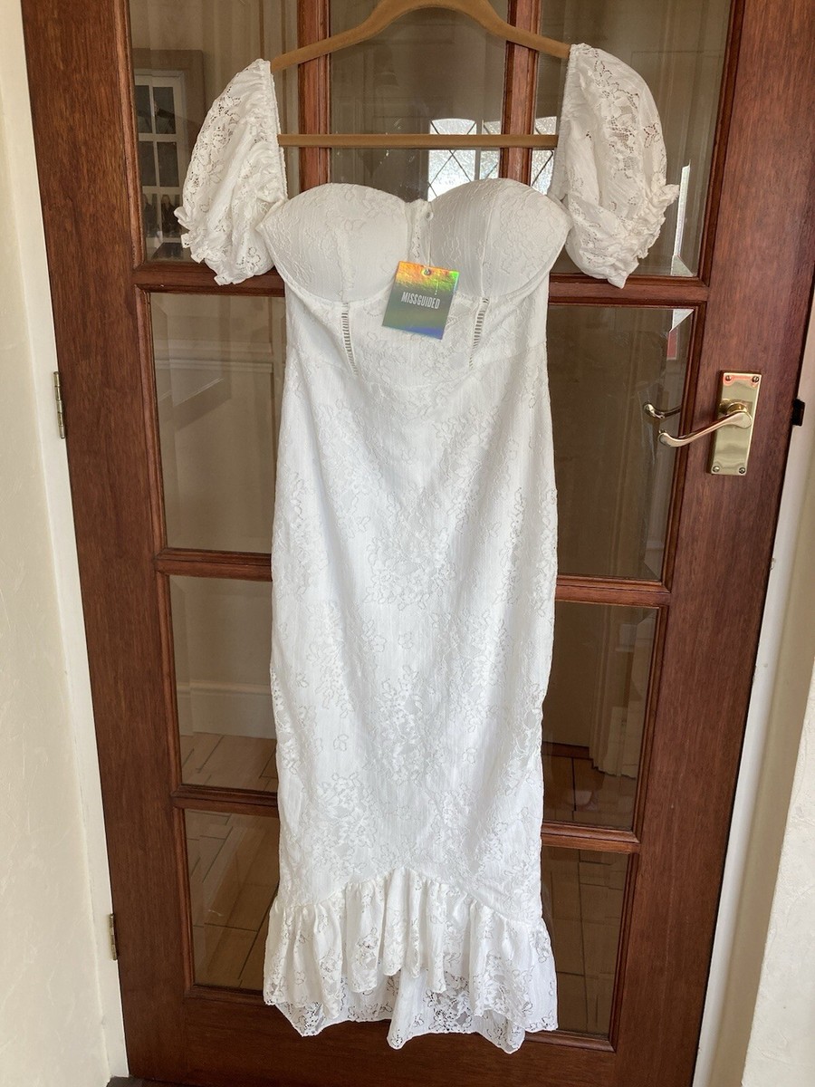Lace Missguided Mermaid Dress BNWT Size Beautiful Missguided White