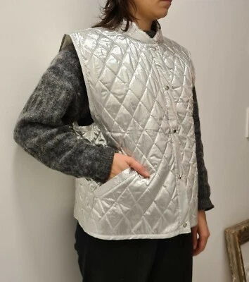 Damen Steppweste Vintage oversize Metall silber XL Unikat 80iger Silvester Party - Bild 1 von 4