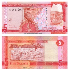 2015 P-31 Re-Designed Issue Unc Gambia 5 Dalasis x 10 Pcs