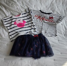 Size 3 DISNEY 3x MINNIE MOUSE Girls Tee Top Tutu Skirt Outfit Navy Blue Preloved