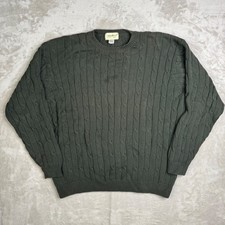 Vintage Eddie Bauer Cable Knitted Green Outdoor Pullover Sweater Men's XL Tall