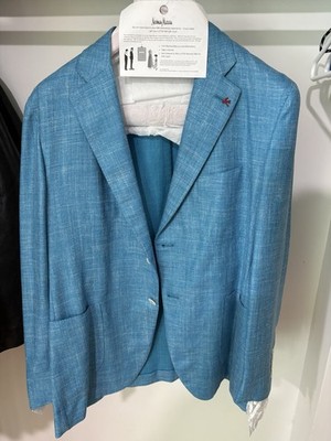 Isaia Napoli Pompei Sport Coat 52R 42R Blue Linen Jacket NWT Made in Italy