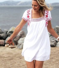 NWT Old Navy Embroidered Red White Short Sleeve Swing Dress Cotton Sz XS