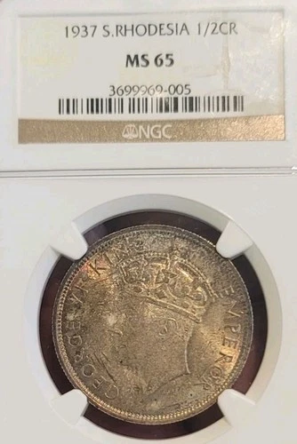 South Rhodesia 1937 1/2 Crown Superb Gem Original NGC 65PQ RARE LOW POP