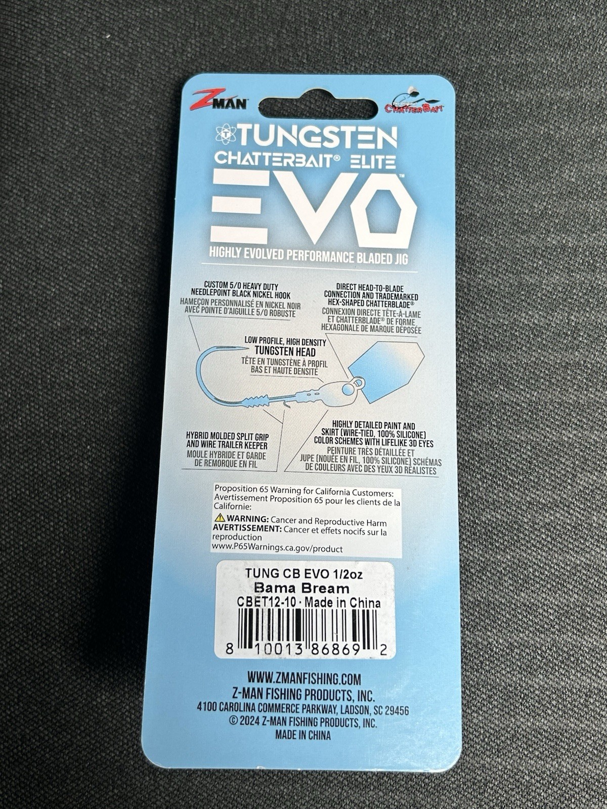 Z-Man Tungsten Chatterbait Elite Evo 1/2oz Bama Bream. - Image 2