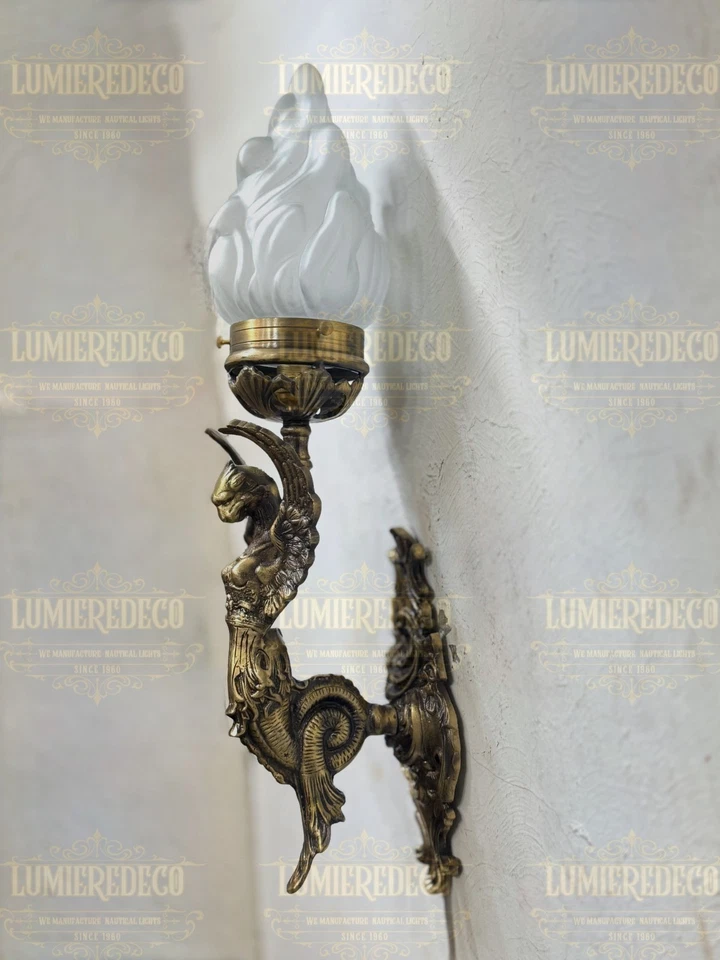 Apliques de pared antiguos vintage Art Deco de latón sirena - Lámpara nueva lámpara lámpara lámpara luz Foto 4 de 4