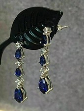 2Ct Pear Cut Lab Created Blue Sapphire Drop Dangle Earring 14K White Gold Plated