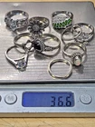 Lot of 10 Vintage 925 Sterling Silver Rings - Sizes 7.5-11  36.6g