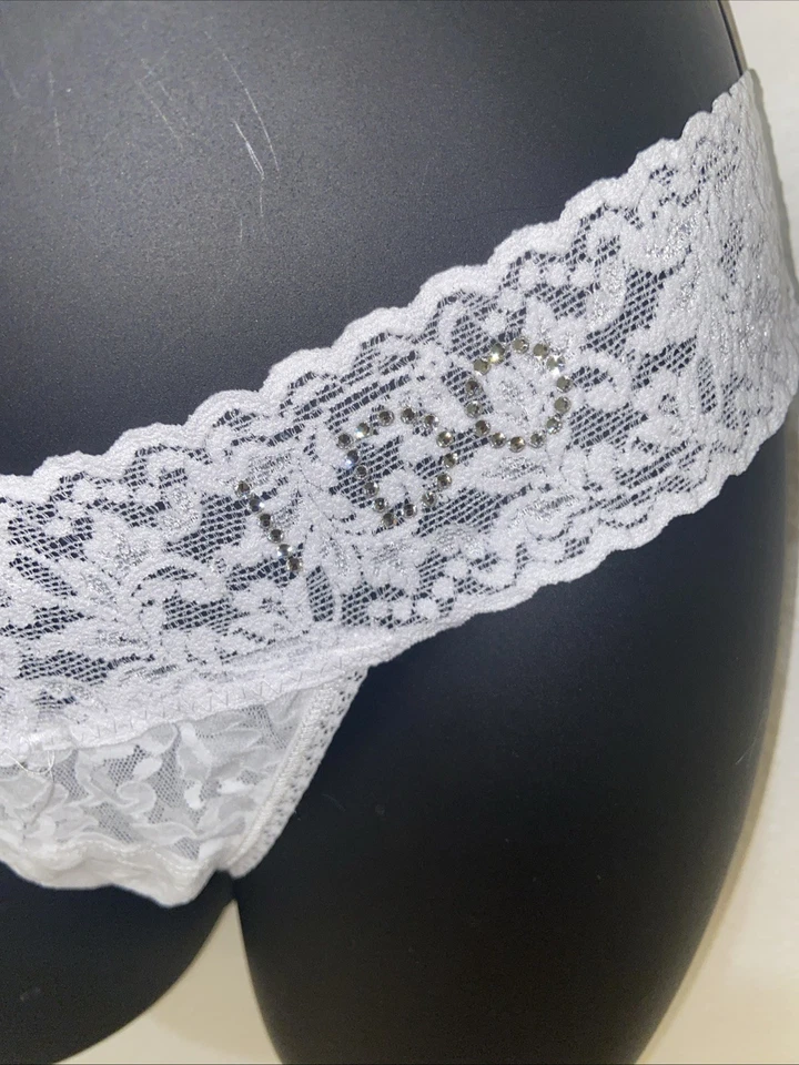 Tanga Hanky Panky Bridal Collection Talla Única Blanco Tiro Bajo Cristales Swarovski Foto 2 de 4