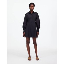 Madewell Seamed Long Sleeve Mini Shirtdress Poplin Black Size 0 NWT Minimalist