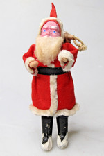 Antique VTG Clay Face Batting SANTA w Sac 6" Figurine Christmas Ornament Japan
