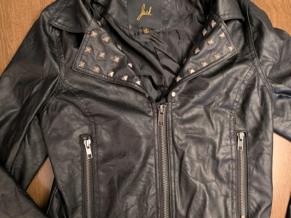 Jack Punk Faux Leather Studded Jacket Womens Small Moto Short Black  - Image 4 of 4