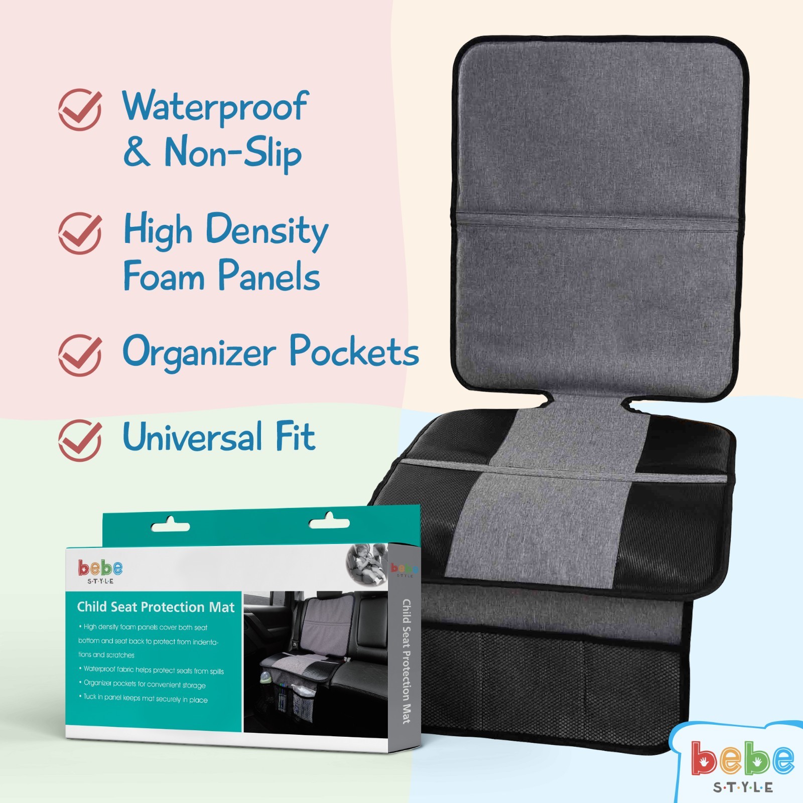 Bebe Style Protezione Seggiolino Auto per Bambini / Coprisedile Pad (Nero, Impermeabile)