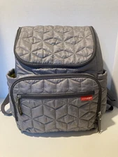 Skip Hop Forma Quilted Diaper Backpack Bag Gray With Green Lining READ
