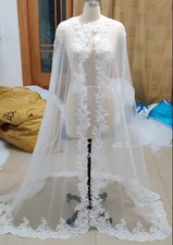 Long Lace Applique Wedding Cape Veil White Ivory Black Bridal Cloak Wrap Jacket