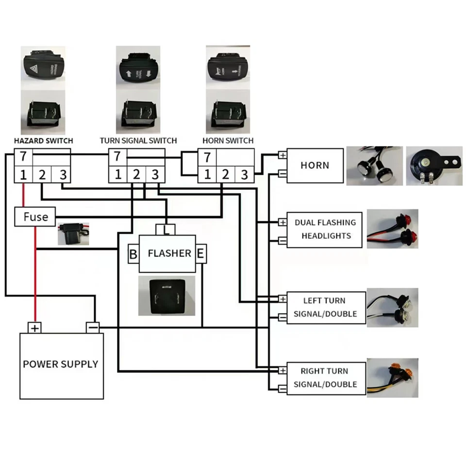 Interruptor basculante Kit de señal de giro Luz LED Legal para calle Bocina Peligro Ajuste SXS UTV ATV Foto 2 de 4