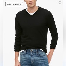J.Crew Factory Mens merino wool blend V-neck sweater Black L NWT Machine wash