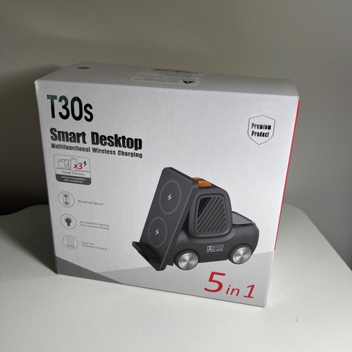 Support Voiture Haut-Parleur Bluetooth 5 en 1 - Chargeur Sans Fil, Support Téléphone, Lumière LED