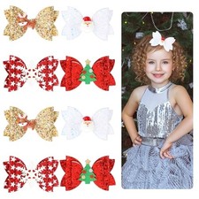 8 Pcs Christmas Hair Bows,Christmas Glitter Hair Clips Glitter Sequined Bow